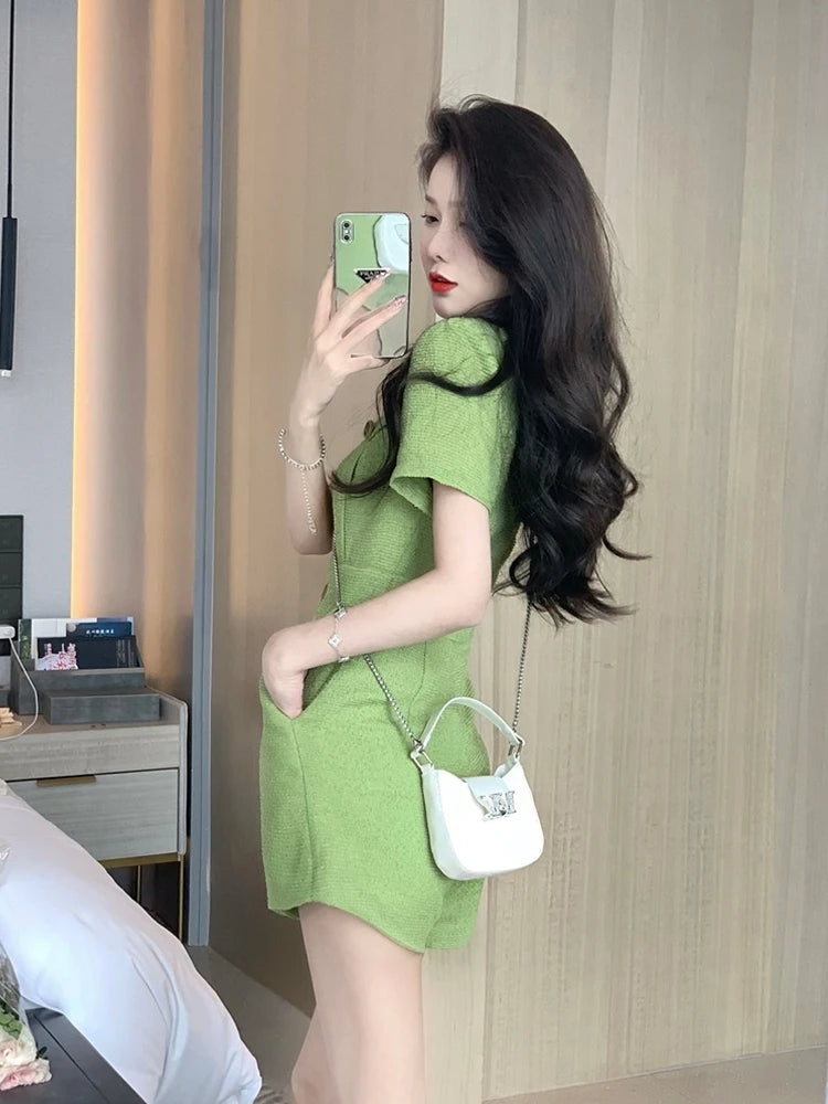 Summer New Women Turn Down Collar Short Jumpsuits Female Solid Color Loose Shorts Ladies Short Sleeve Wide Leg Rompers
